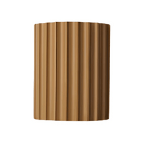 Wooden vase with vertical ribbed design on a white background