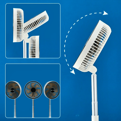 Portable fan with adjustable head on a blue background