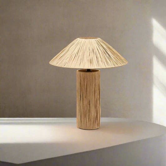 Raffina Wabi-Sabi Table Lamp – Handwoven Raffia Rustic Bedside & Desk Light