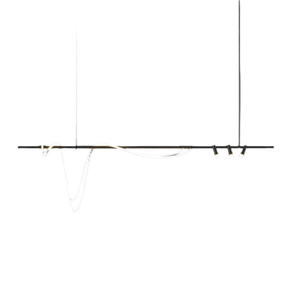 Modern pendant light with white cable and black fixture on a gray background