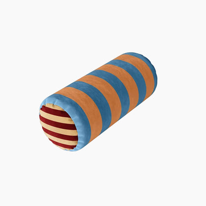 Colorful striped cylindrical toy on a white background