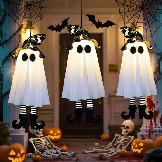 Glowing Hanging Witch Ghost LED Pendant – Halloween Light Decoration