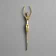 Gold decorative pull handle with measurements on a white background