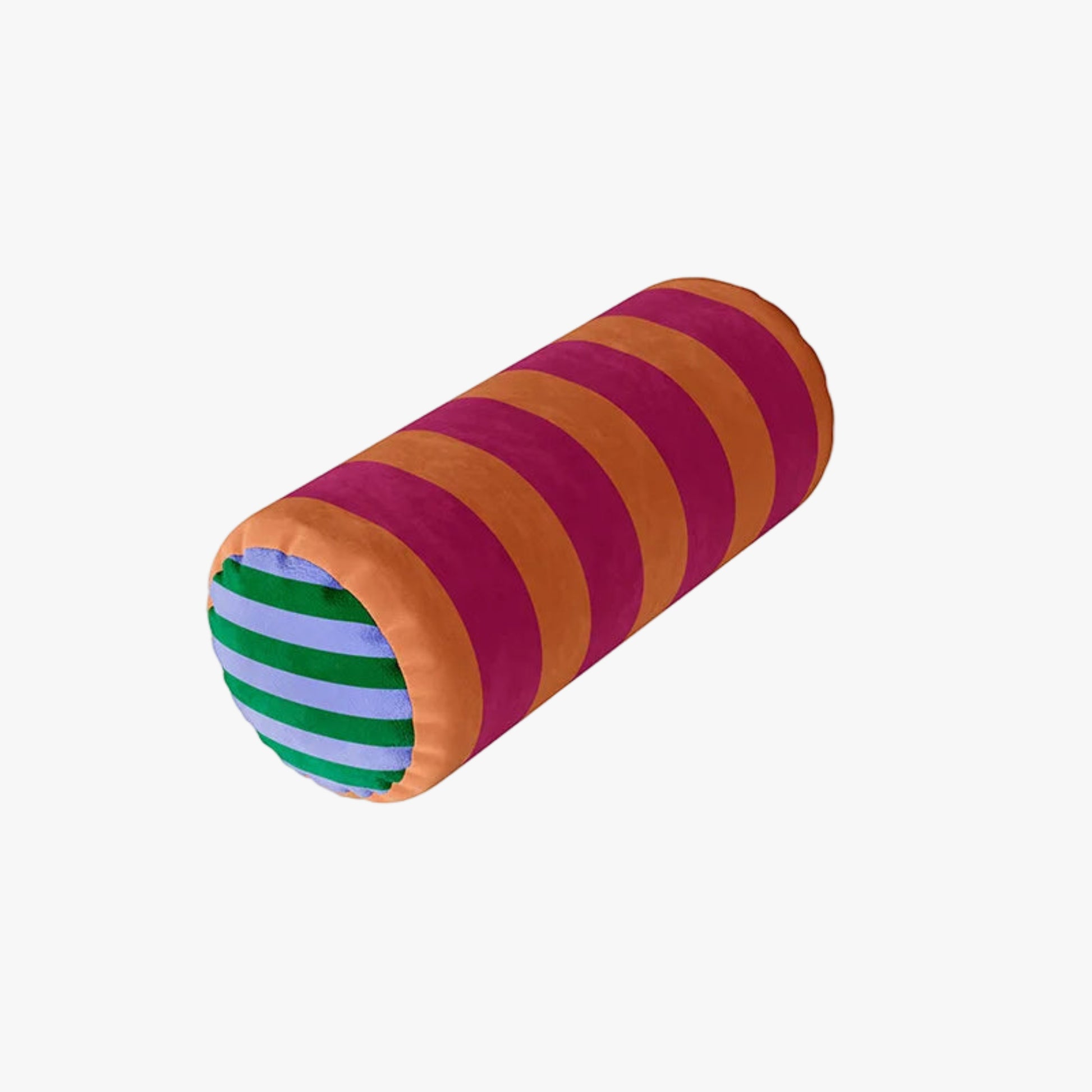 Colorful striped cylindrical toy on a white background
