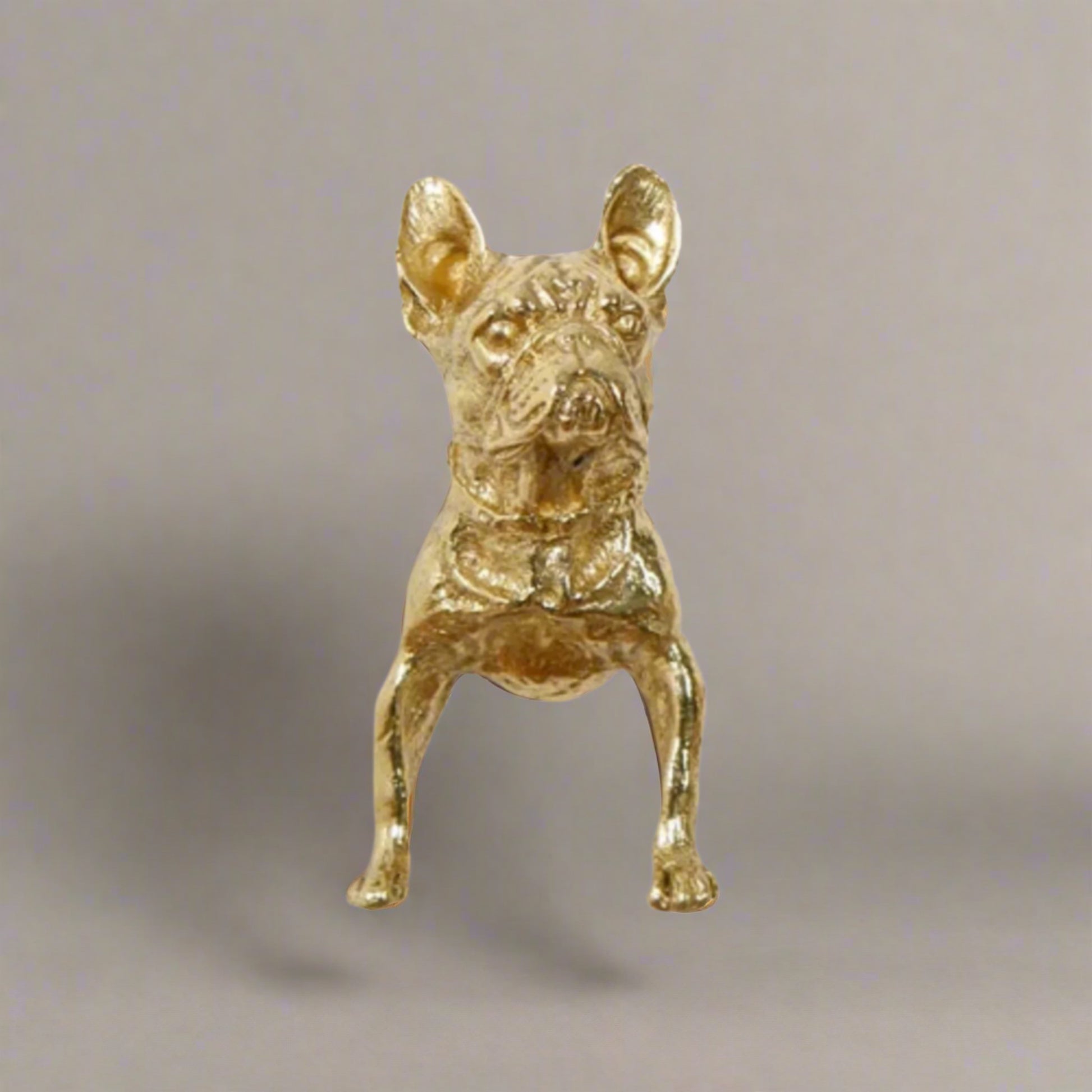 Gold dog figurine on a white background