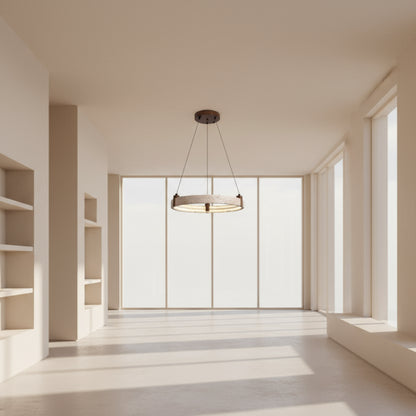 Modern pendant light with a round design on a white background