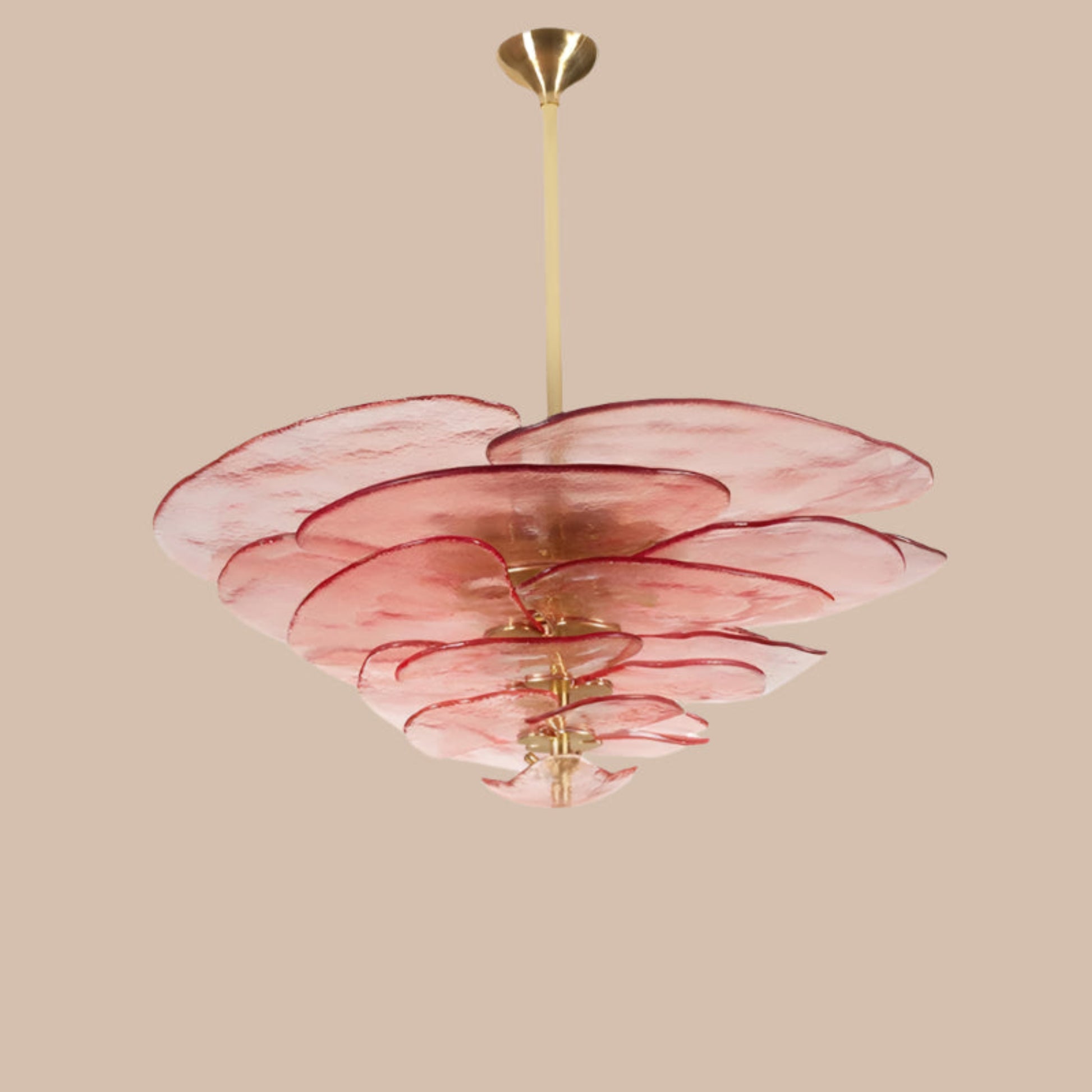Pink ceiling lamp with adjustable hanging rod on a white background