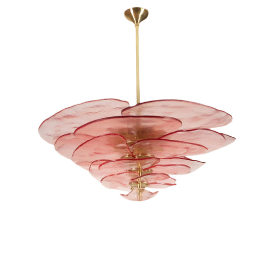 Pink ceiling lamp with adjustable hanging rod on a white background