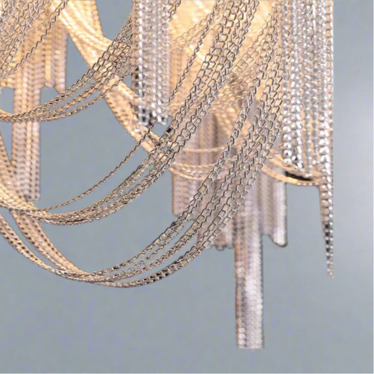 Close-up of aluminum chain with a black background