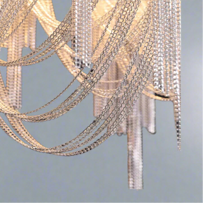 Close-up of aluminum chain with a black background