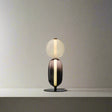 Two-headed table lamp with measurements on a white background

