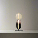 Two-headed table lamp with measurements on a white background

