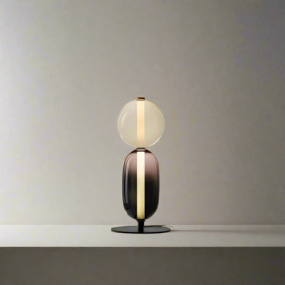 Two-headed table lamp with measurements on a white background

