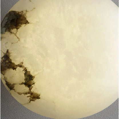 Close-up of a textured beige stone with brown patches on a gray background