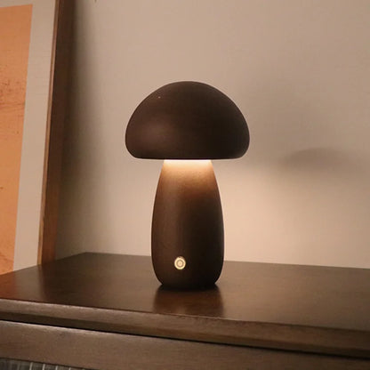 Charming LED Mushroom Night Light – Touch Sensor Wood Bedside Lamp, perfect for kids' rooms and cozy spaces.