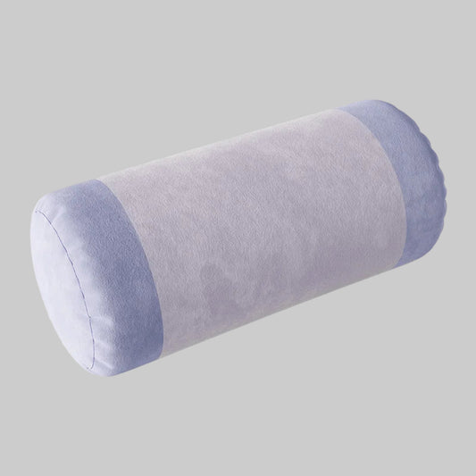 Cylindrical pillow with blue and gray color scheme on a white background