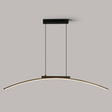 Modern pendant light with curved design on a gray background