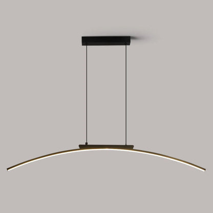 Modern pendant light with curved design on a gray background