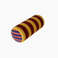 cylindrical pillow with striped pattern on a white background