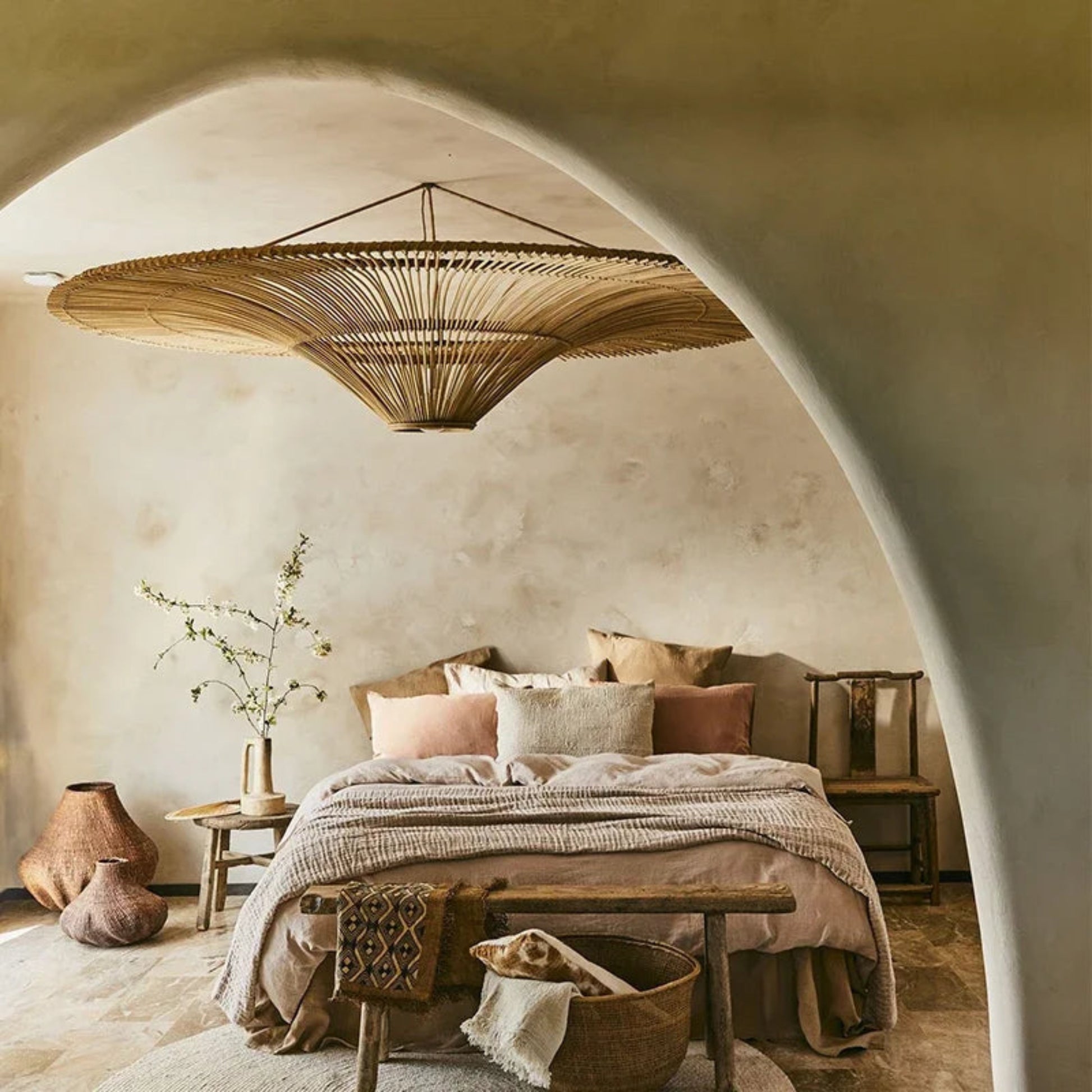 Rattan light in bedroom