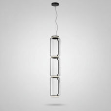 Modern pendant light with cylindrical design on a white background