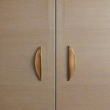 Wooden cabinet doors with metallic handles and 'Santaya' branding.