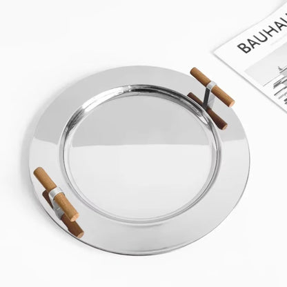 Silver ashtray with wooden holders on a white background, featuring the Bauhaus logo.