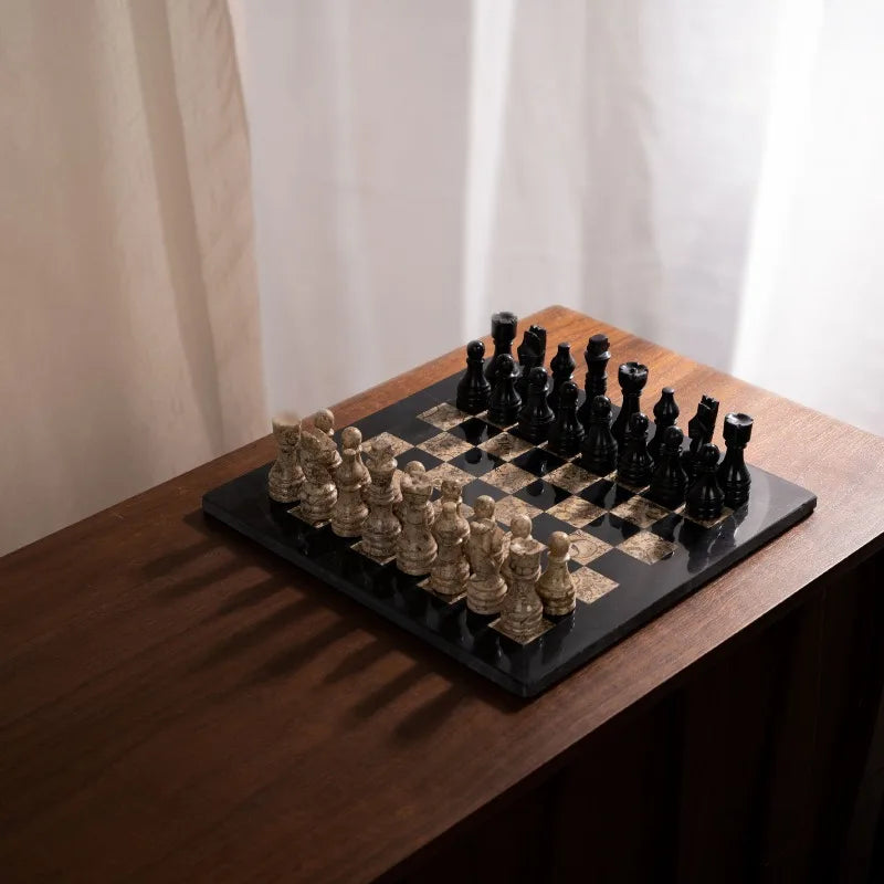 Natural Stone Chess Set - Carved Marble