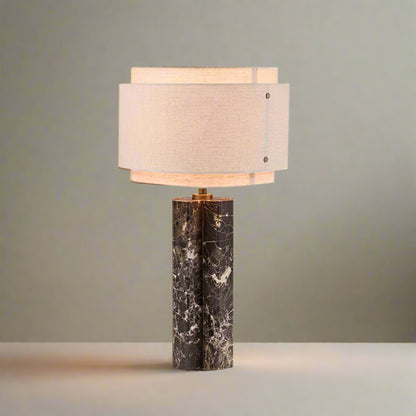 Marbella Marble Table Lamp – Timeless Stone Base with Fabric Shade
