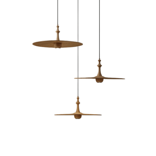 Solid Wood Pendant Light – Minimalist Flying Saucer Design for Kitchen and Home, LED Compatible Hanging Lights 