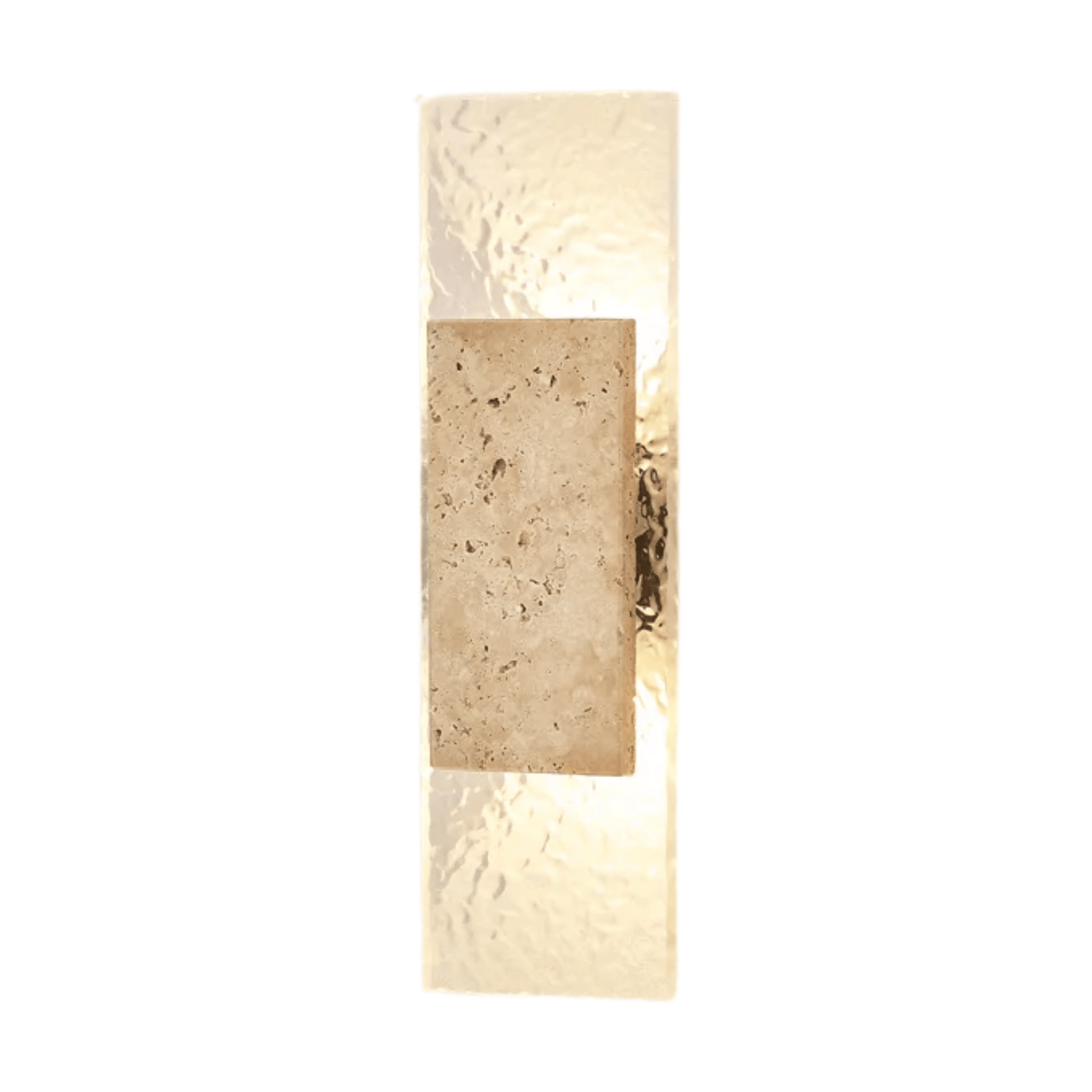 Rectangular wall sconce with textured beige finish on a white background