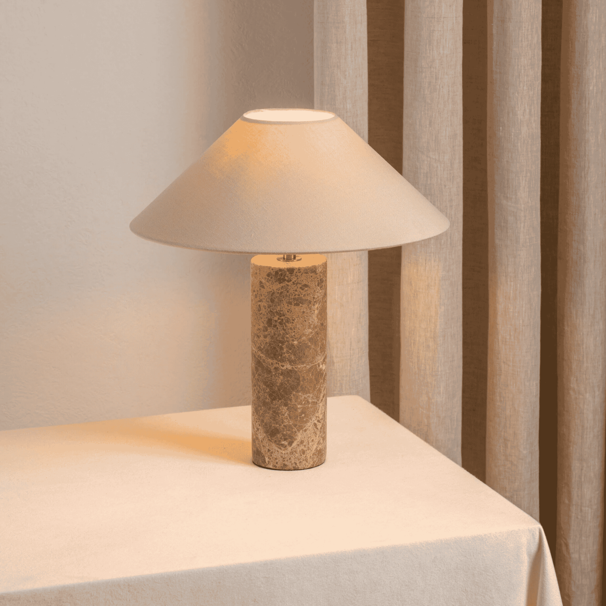Close Look at Marble Table Lamp on side table