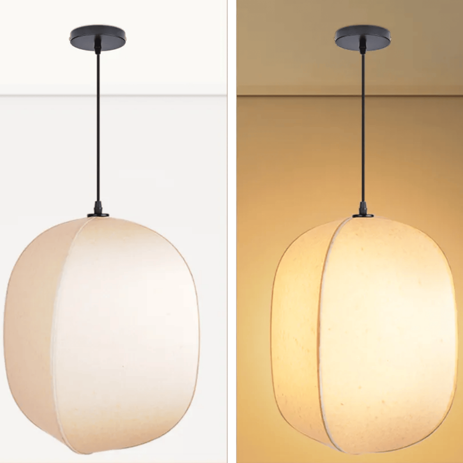 Pendant light fixture on a white background and with a yellow background.