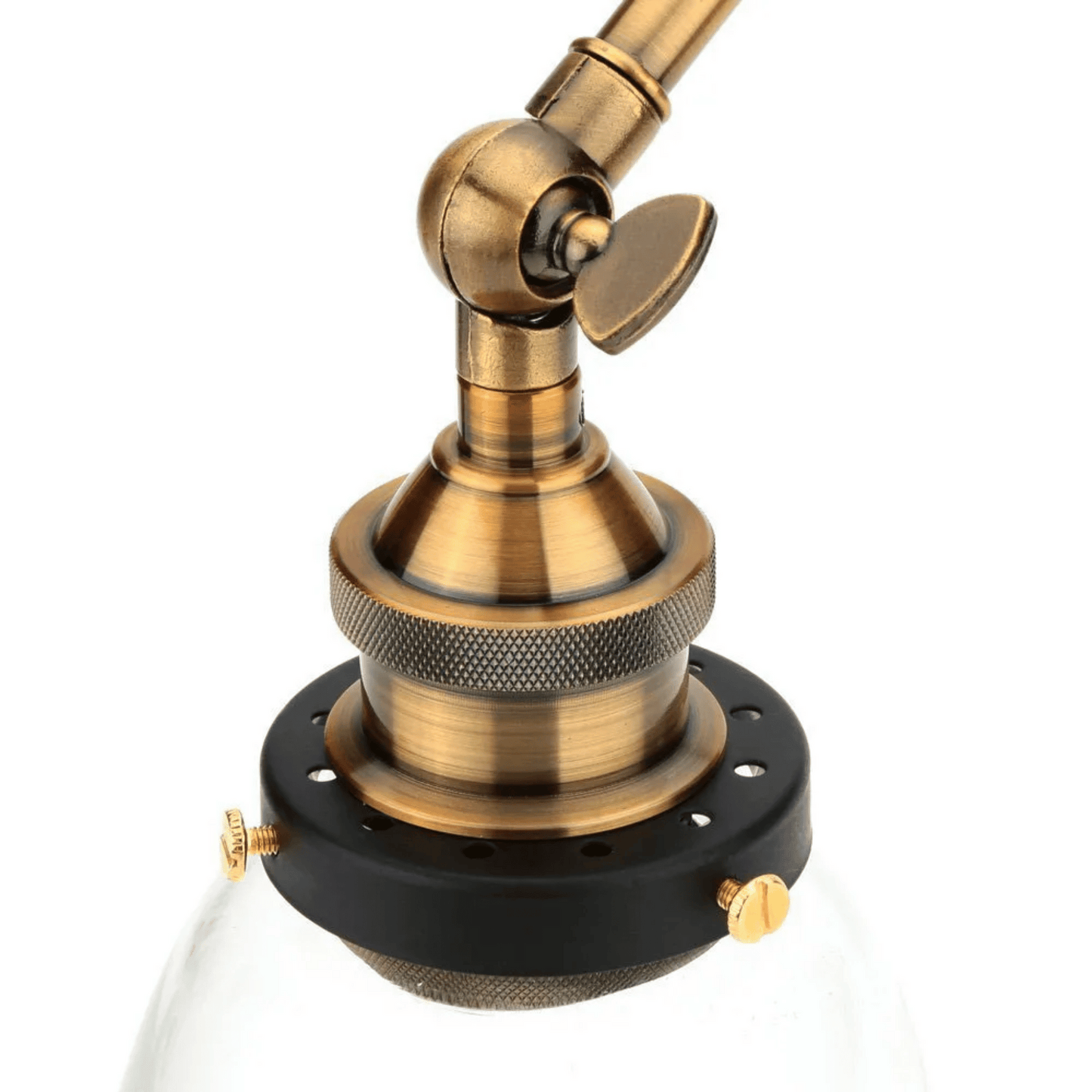 Brass lampshade finial on a white background