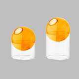 Two orange and clear containers on a white background