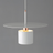 Modern pendant light with white glass shade and copper accents on a gray background
