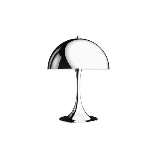 Modern table lamp with a black and white design on a white background