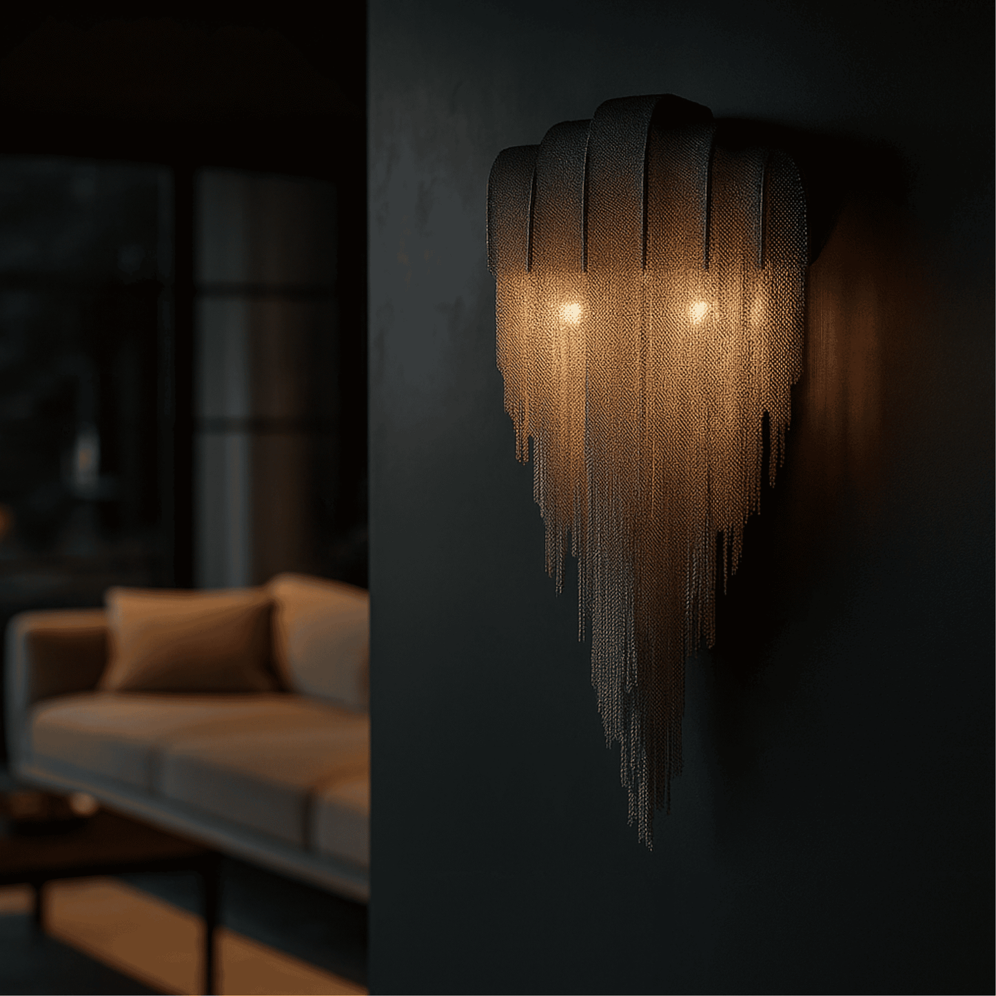 Decorative wall light fixture in a modern living room setting