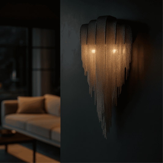 Decorative wall light fixture in a modern living room setting