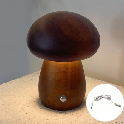 Charming LED Mushroom Night Light – Touch Sensor Wood Bedside Lamp, perfect for cozy bedrooms and delightful decor.