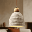 Ceiling microconcrete light pendant with Wood (front on light on)