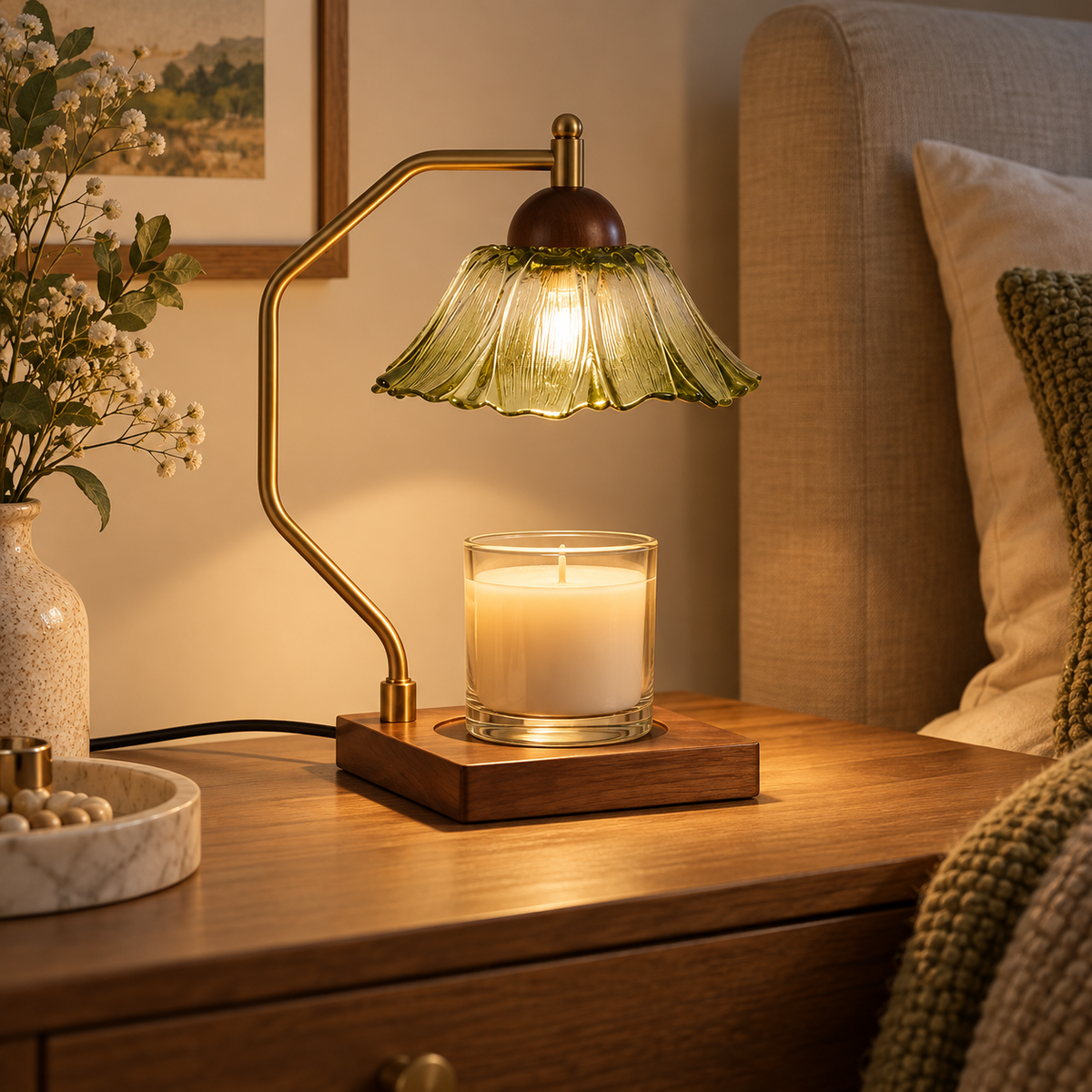 Florena Green Glass Candle Warmer Lamp