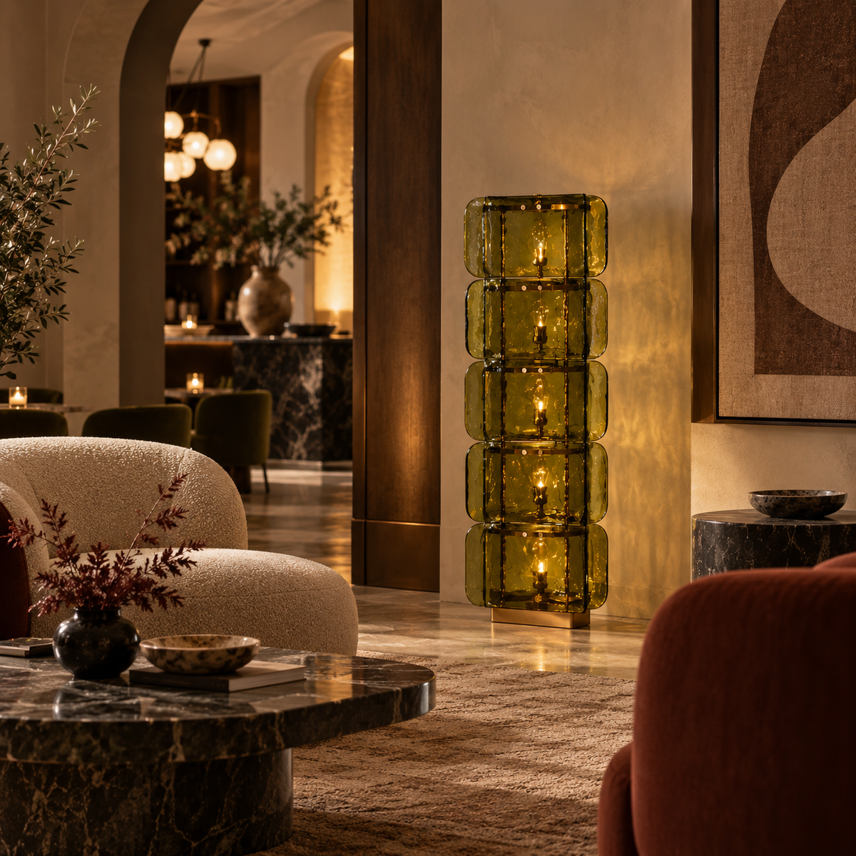 Vetra Green Glass Column Floor Lamp