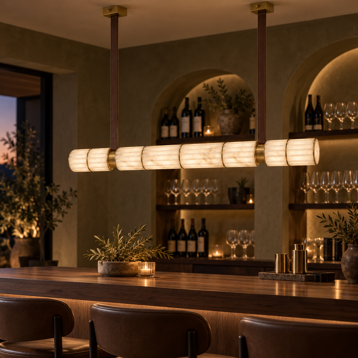 Orvella Alabaster Leather Linear Pendant