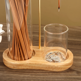 Aeris Glass Incense Holder & Ash Catcher – 2 Cups Light – removable glass and wood detail