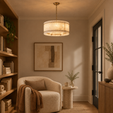 American Natural Alabaster and Brass Lighting – Round 40cm – compact reading nook lifestyle