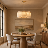American Natural Alabaster and Brass Lighting – Round 60cm – small dining room lifestyle