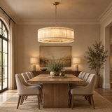 American Natural Alabaster and Brass Lighting – Round 100cm – large dining room lifestyle