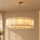 American Natural Alabaster and Brass Lighting – Round 120cm – premium beige background