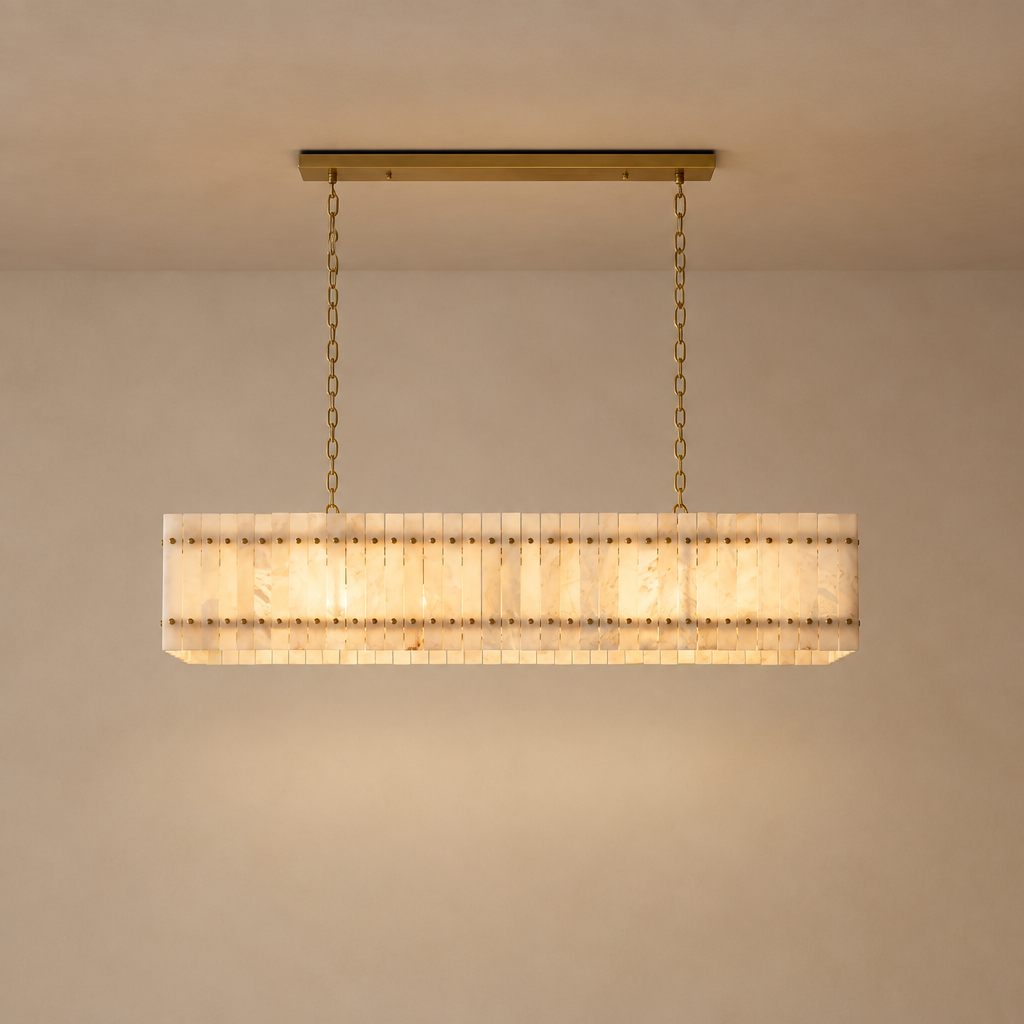 American Natural Alabaster and Brass Lighting – Rectangular 85cm – premium beige background